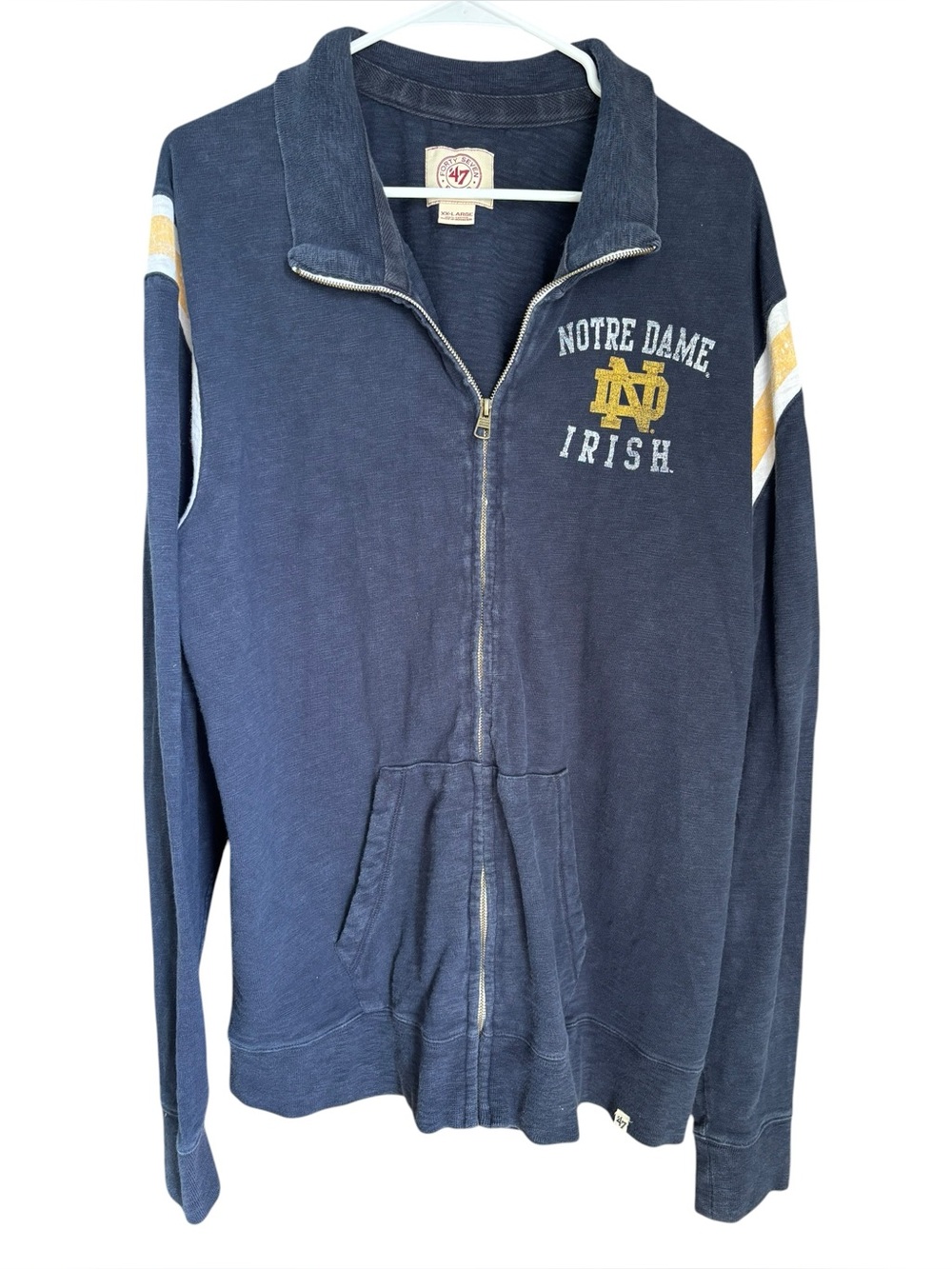 47 Brand Unisex Notre Dame Irish Navy Zip-Up Sweatshirt Jacket Size XX-Large